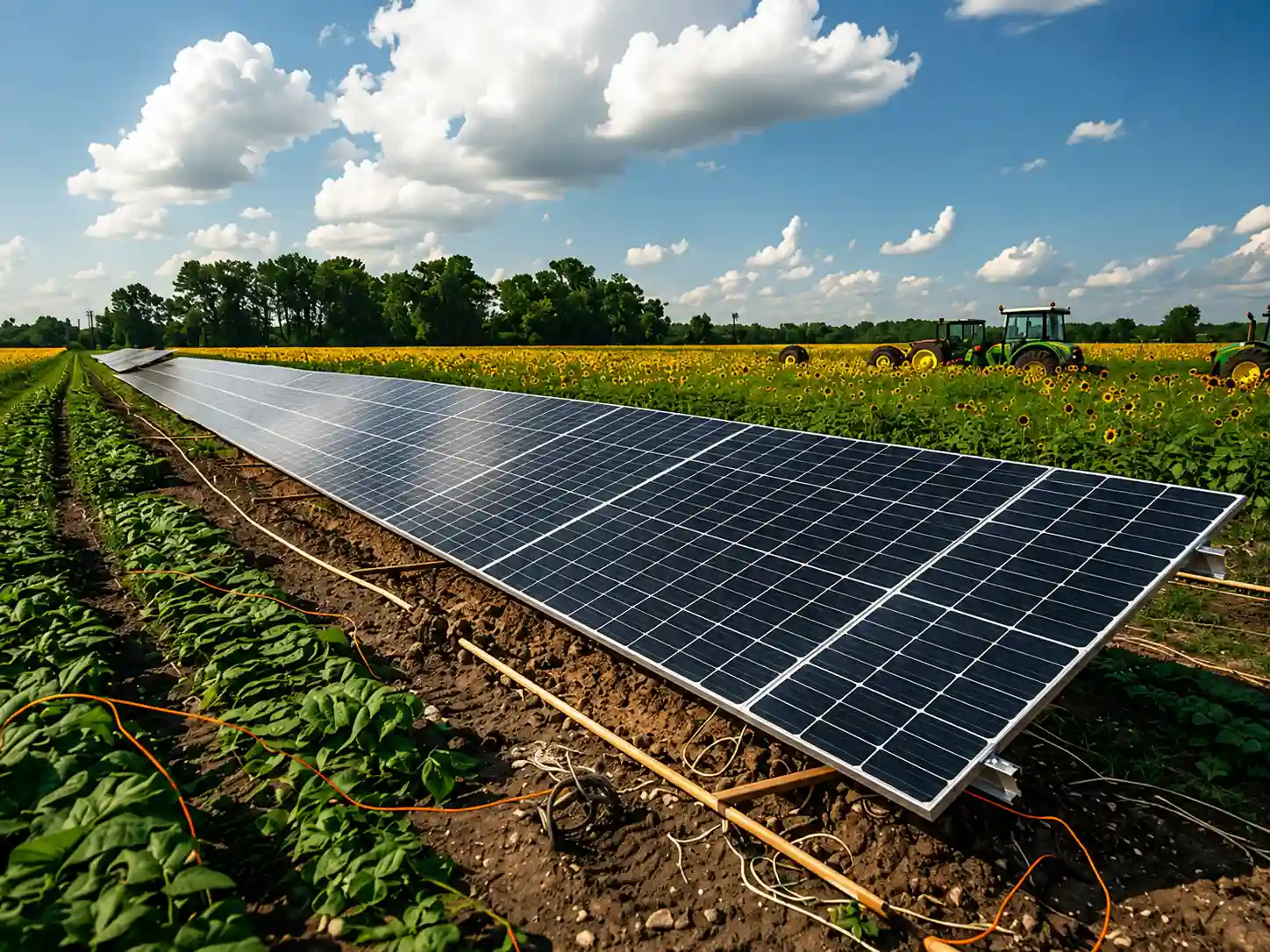 Agricultural solar with irrigation pump illustration